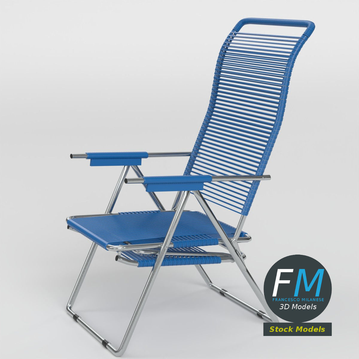 Reclining chair with bungee cords 3D model_2