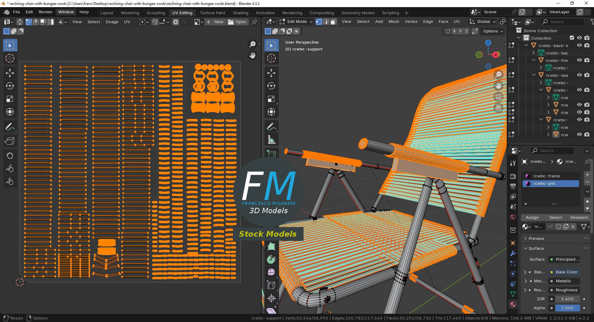 Reclining chair with bungee cords 3D model_10