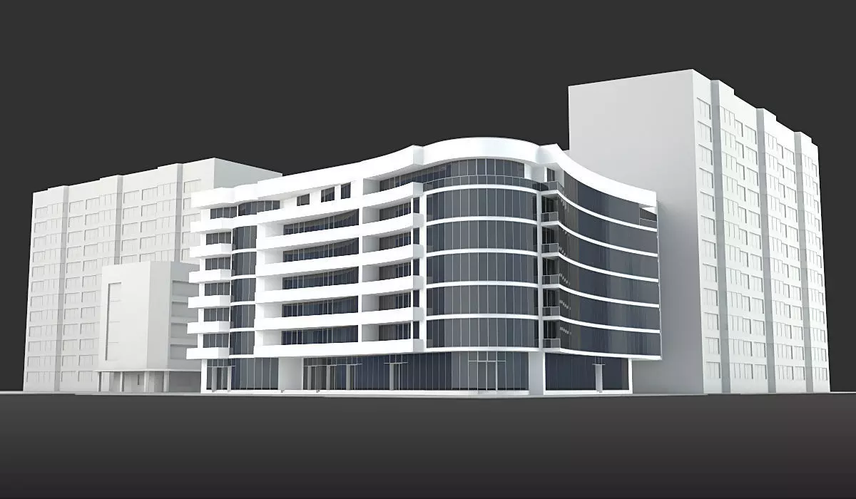 Modern Multi Story Office Building 3D model_0