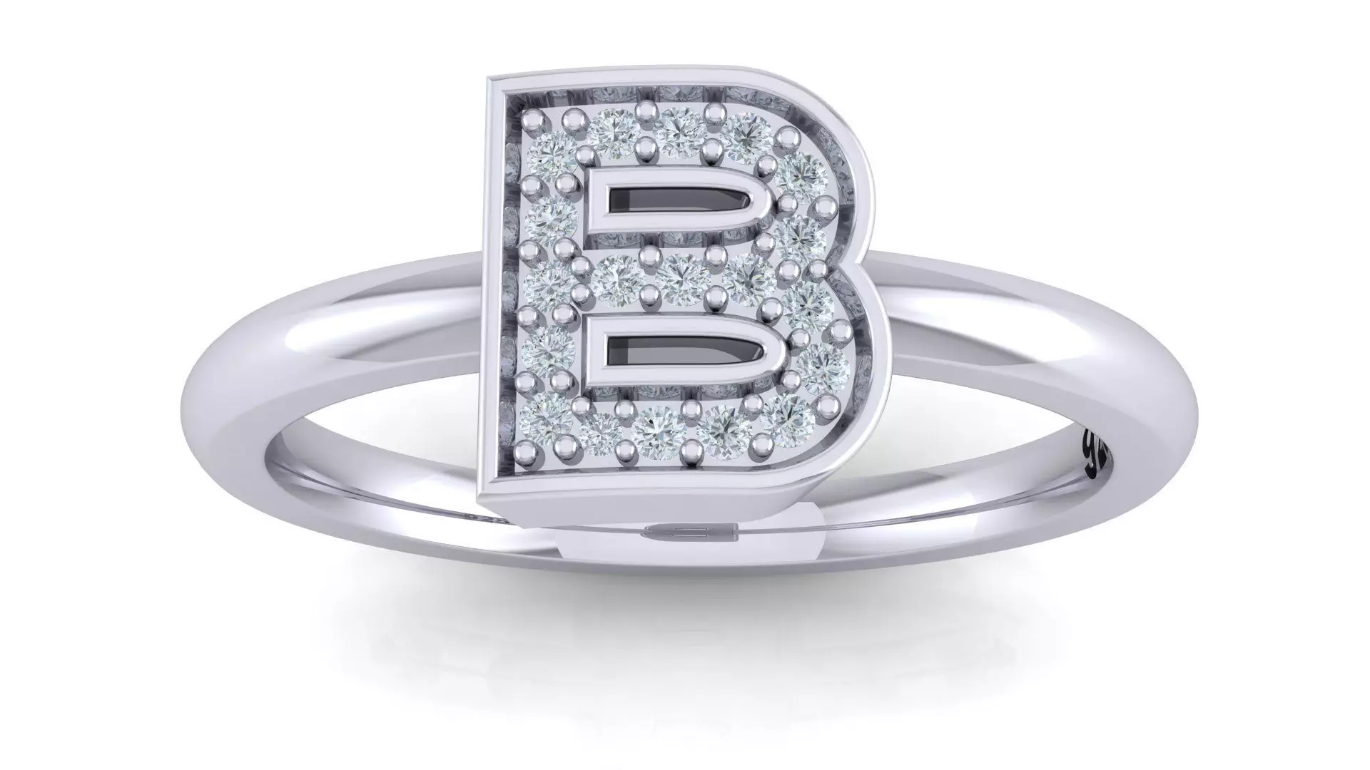 Alphabet ring letter B 3D print model_0