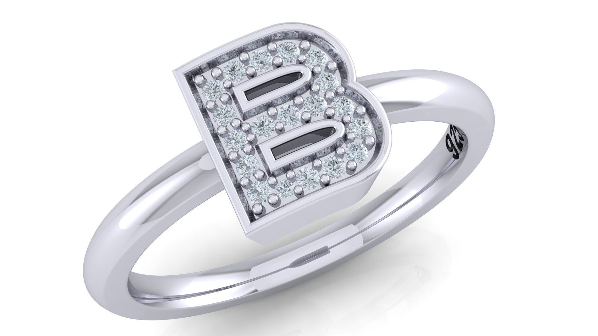 Alphabet ring letter B 3D print model_2