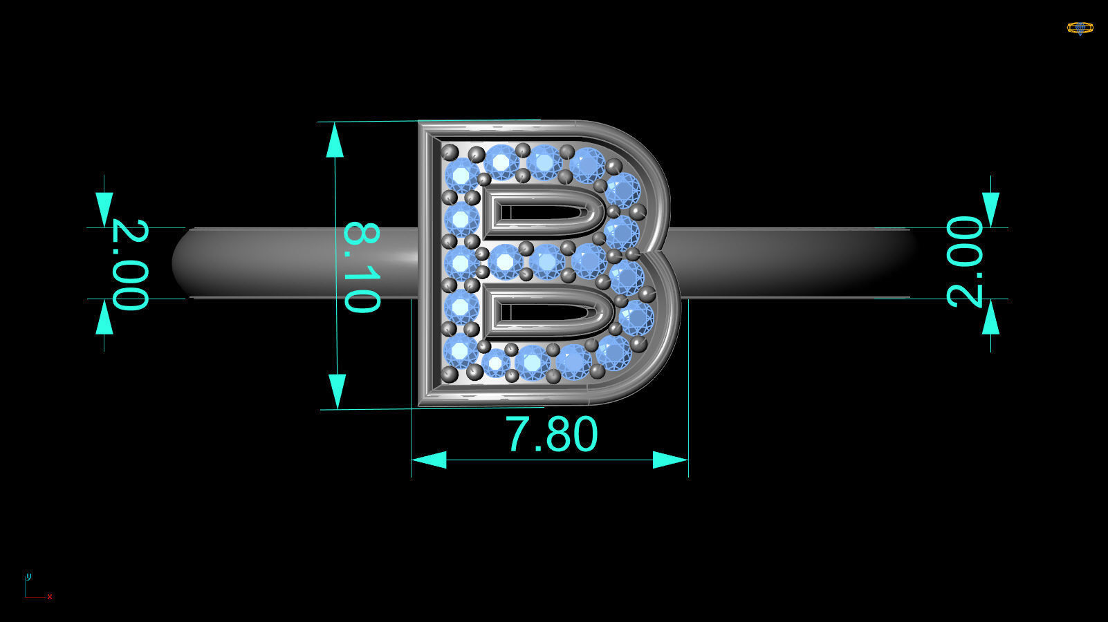 Alphabet ring letter B 3D print model_3