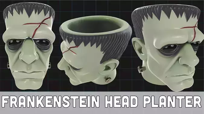 Frankenstein Head Planter Halloween Monster Pot 3D print model