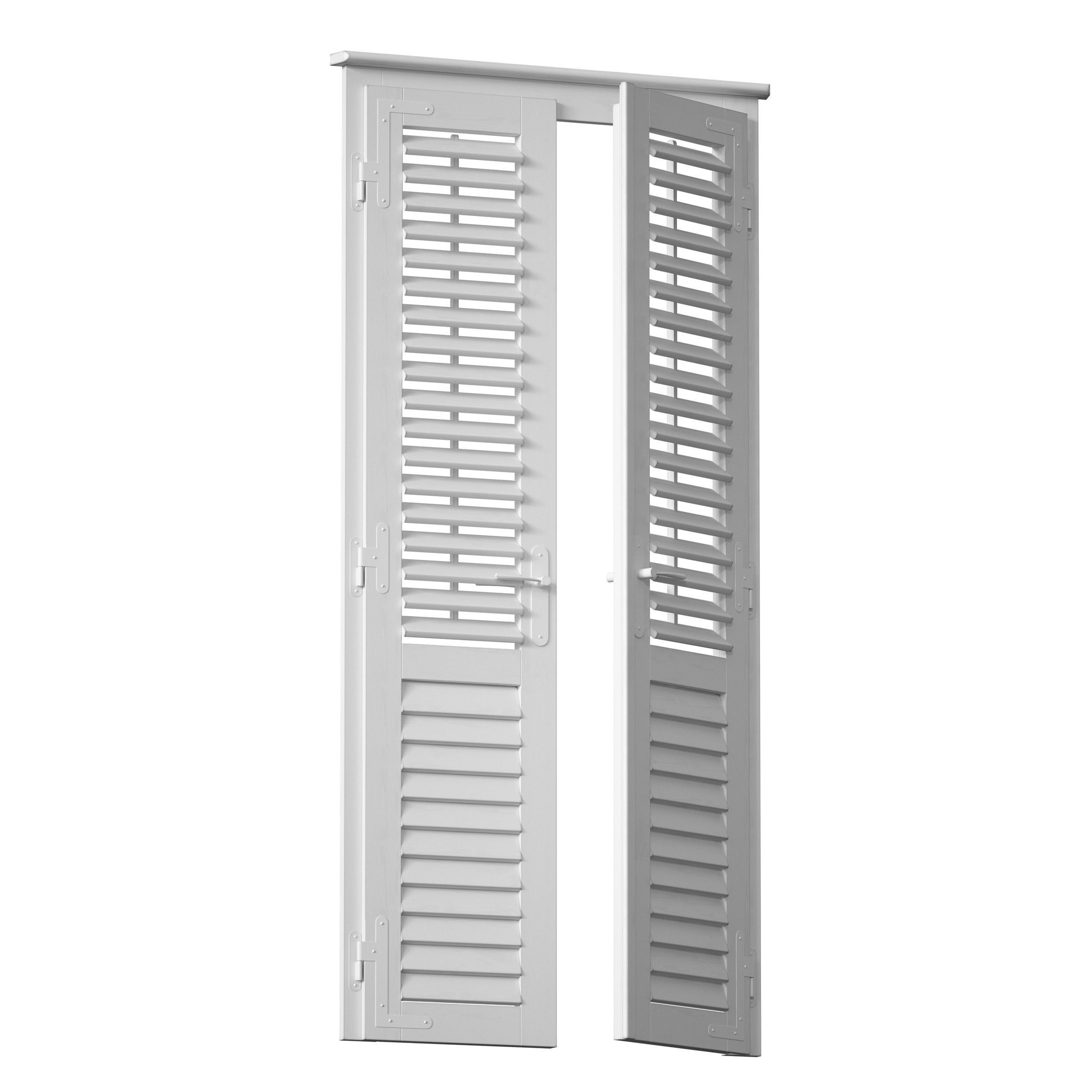 Wooden shutters blinds door and window 3D model_10