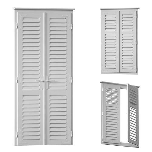 Wooden shutters blinds door and window 3D model