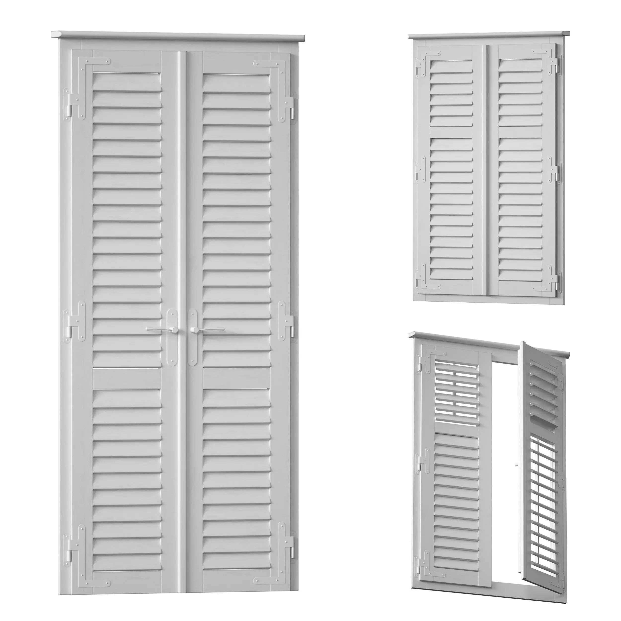 Wooden shutters blinds door and window 3D model_0
