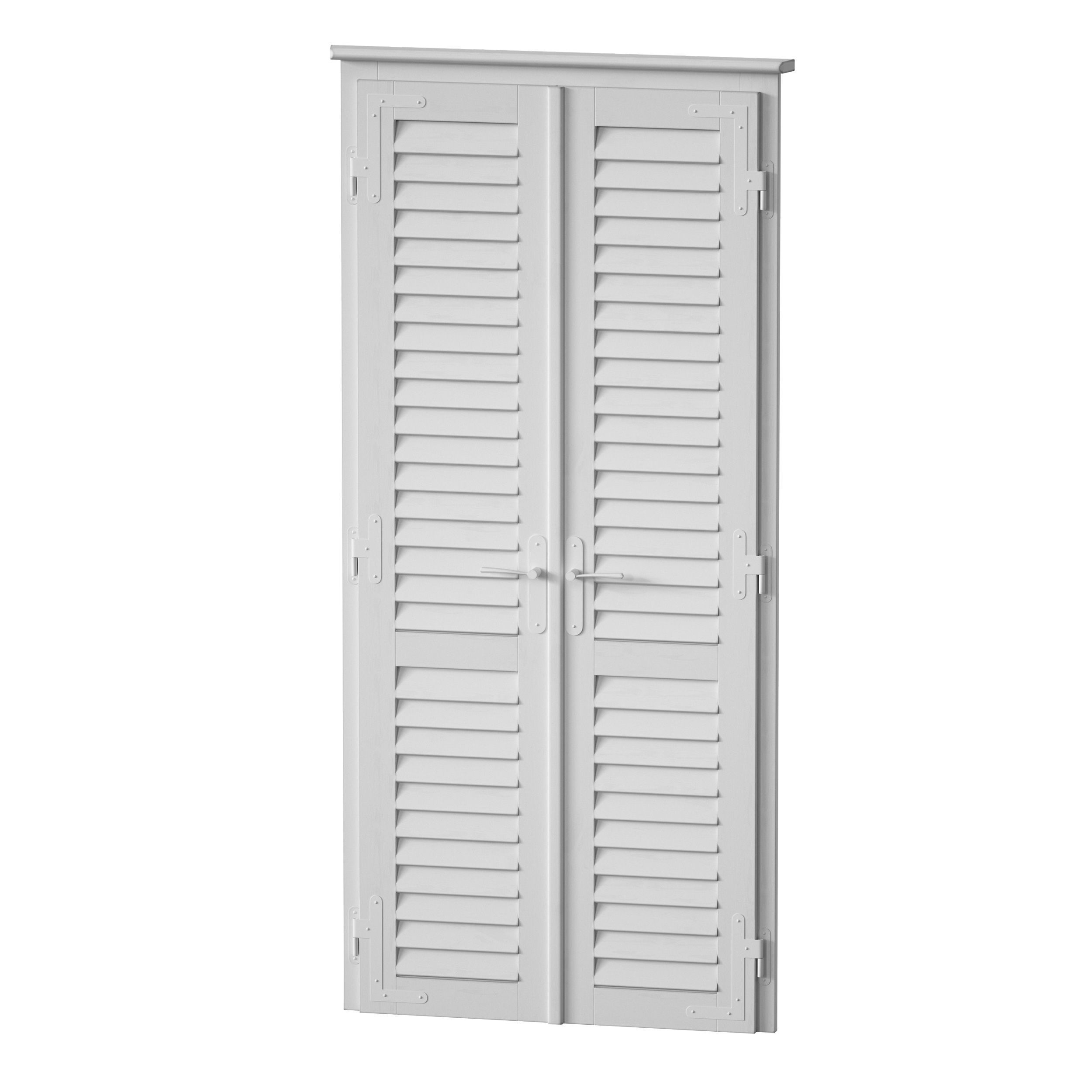Wooden shutters blinds door and window 3D model_4