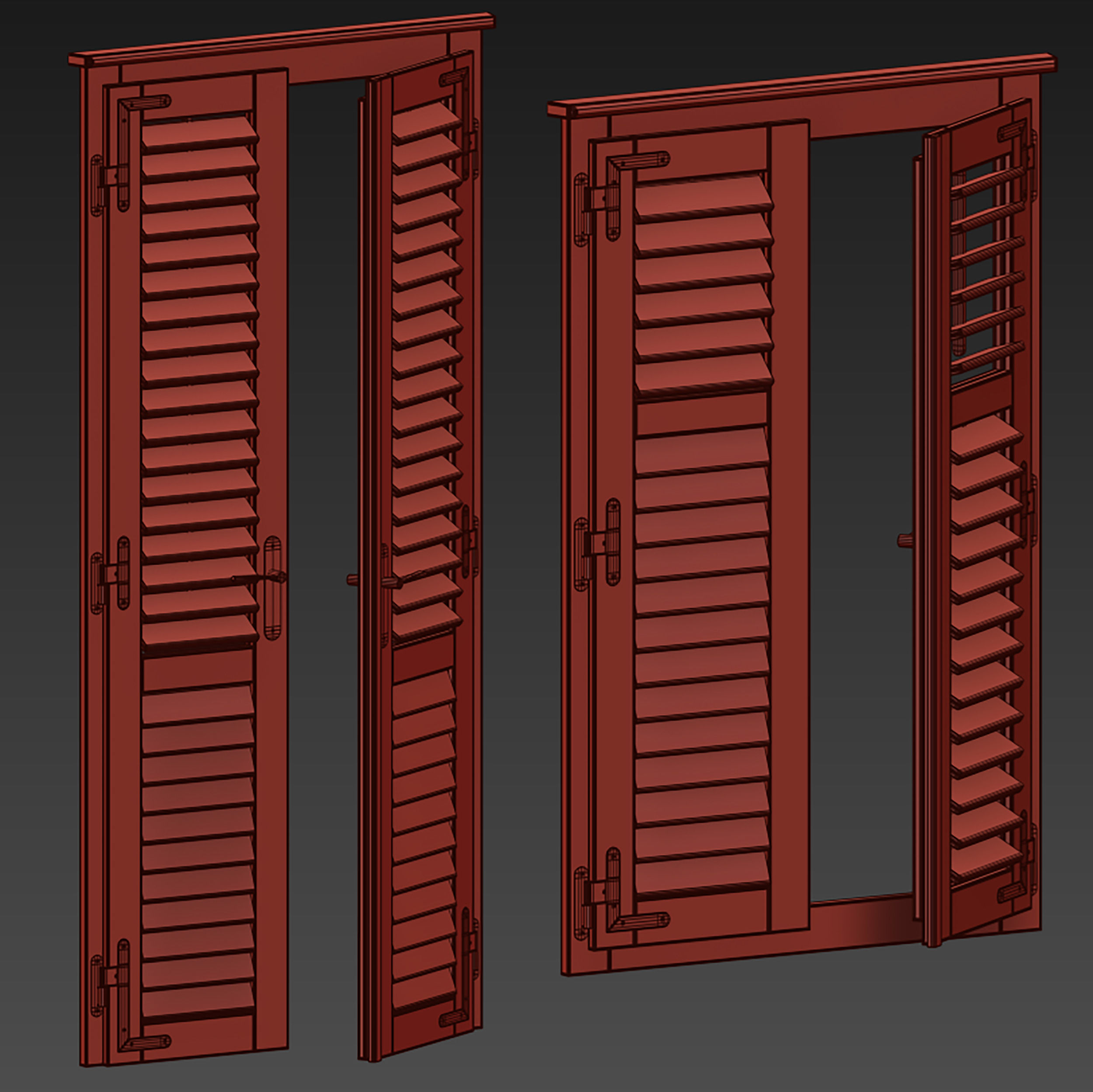 Wooden shutters blinds door and window 3D model_31
