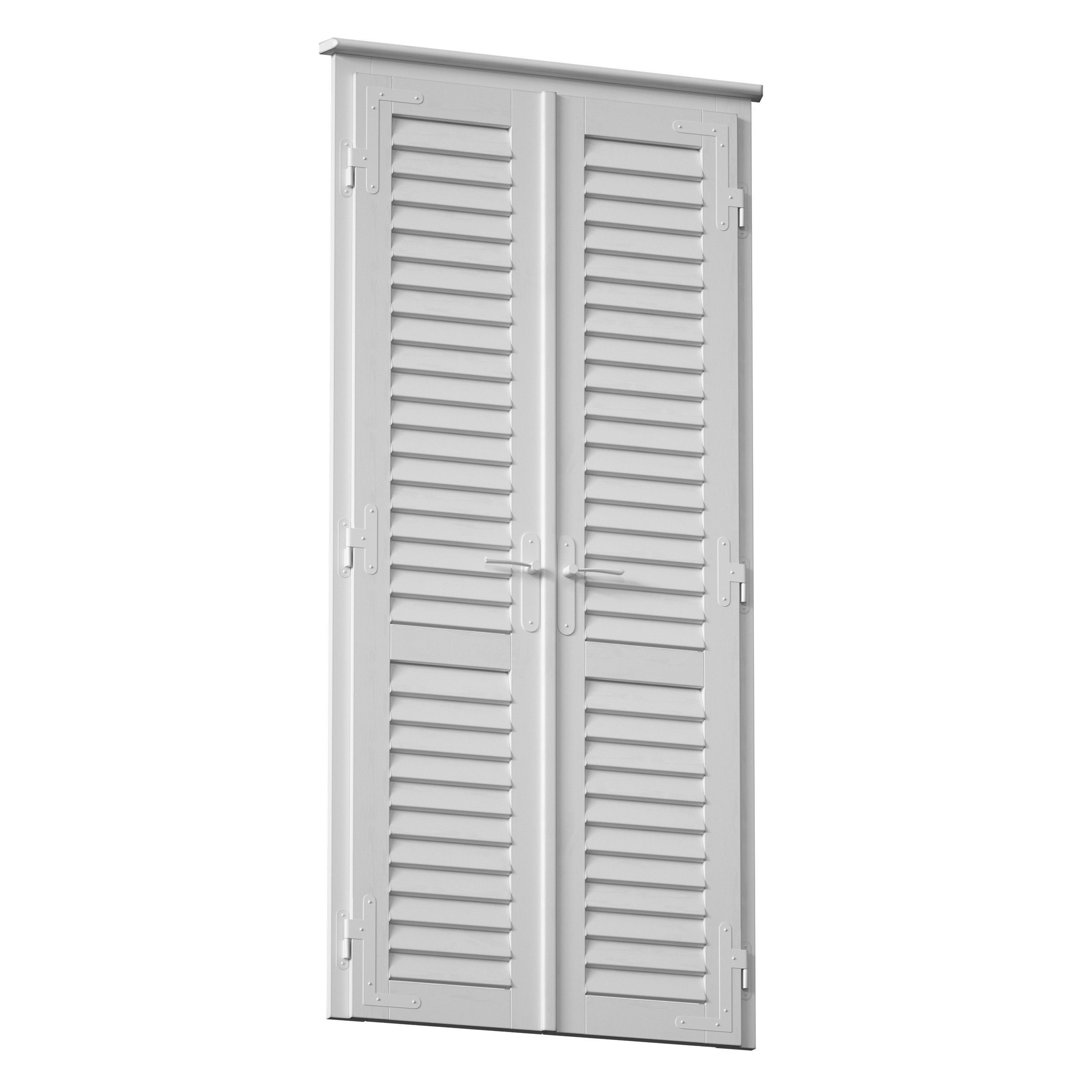 Wooden shutters blinds door and window 3D model_2