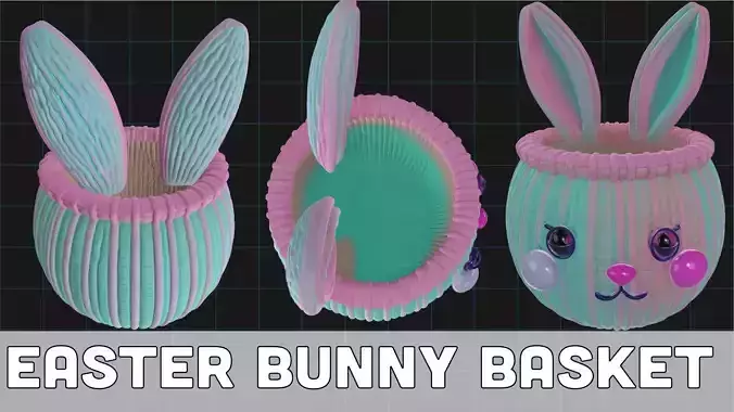 Easter Bunny Basket Confetti Pastel Cute Rabbit Container 3D print model