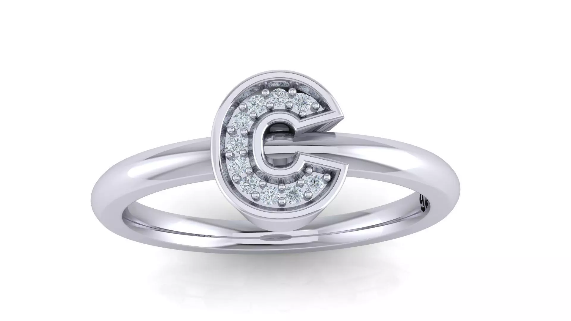 Alphabet ring letter C 3D print model_0