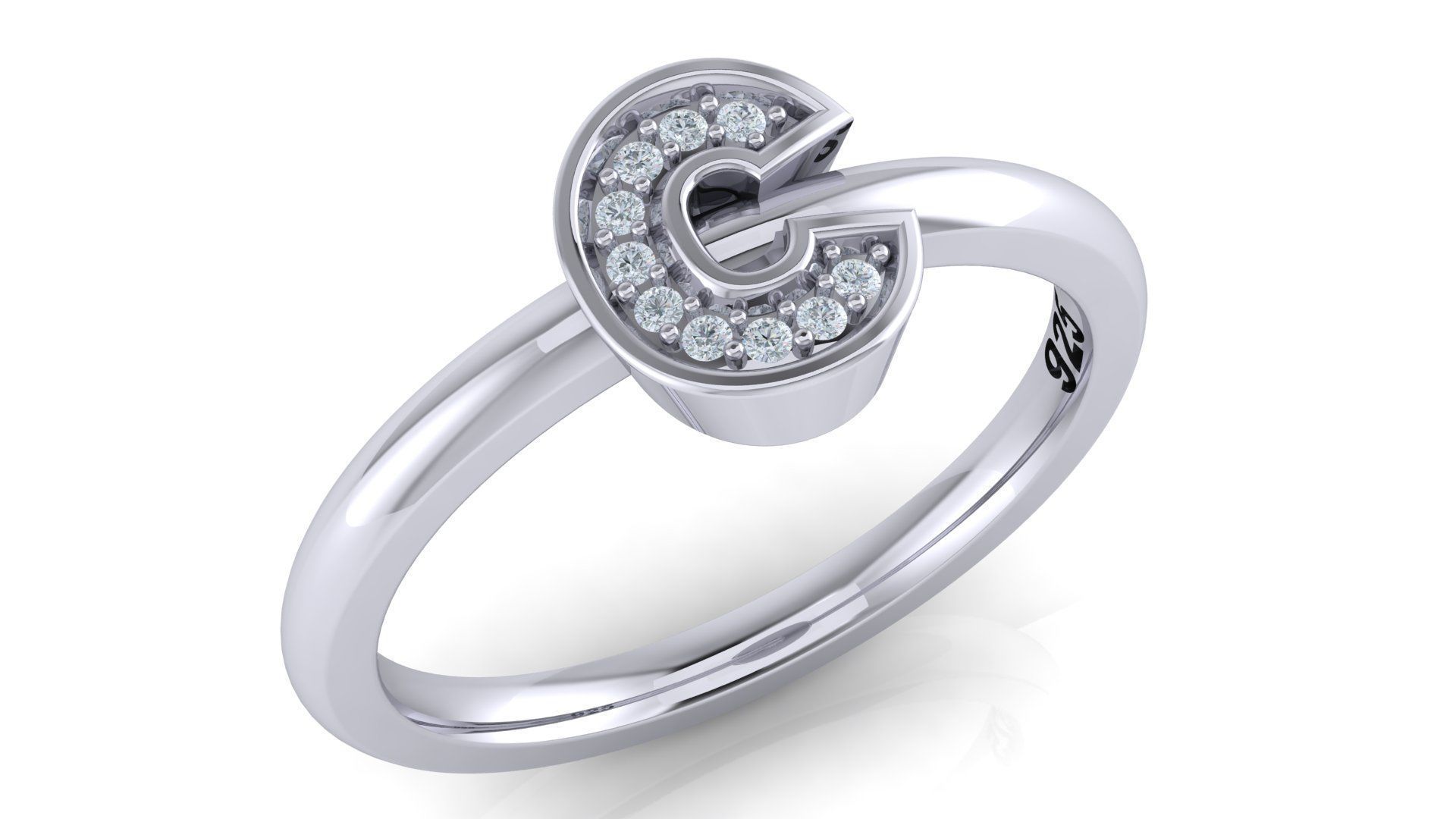 Alphabet ring letter C 3D print model_1