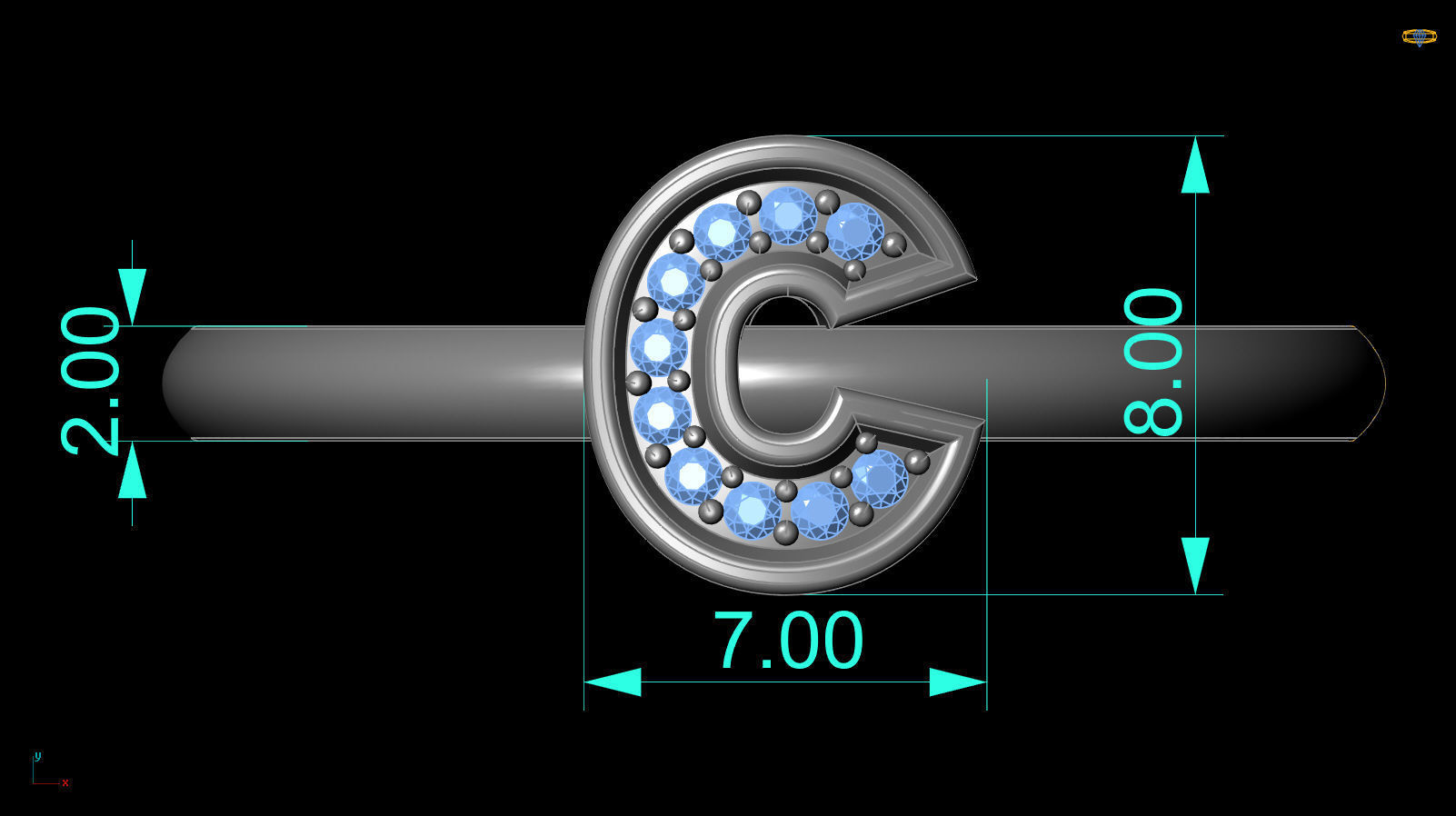 Alphabet ring letter C 3D print model_2
