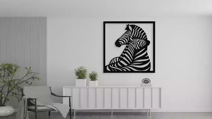 Zebra Couple Wall Art Decor STL for 3D Print Laser Cut