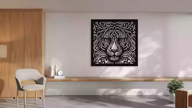 Lion Head Abstract Wall Art 3D Print Vector File