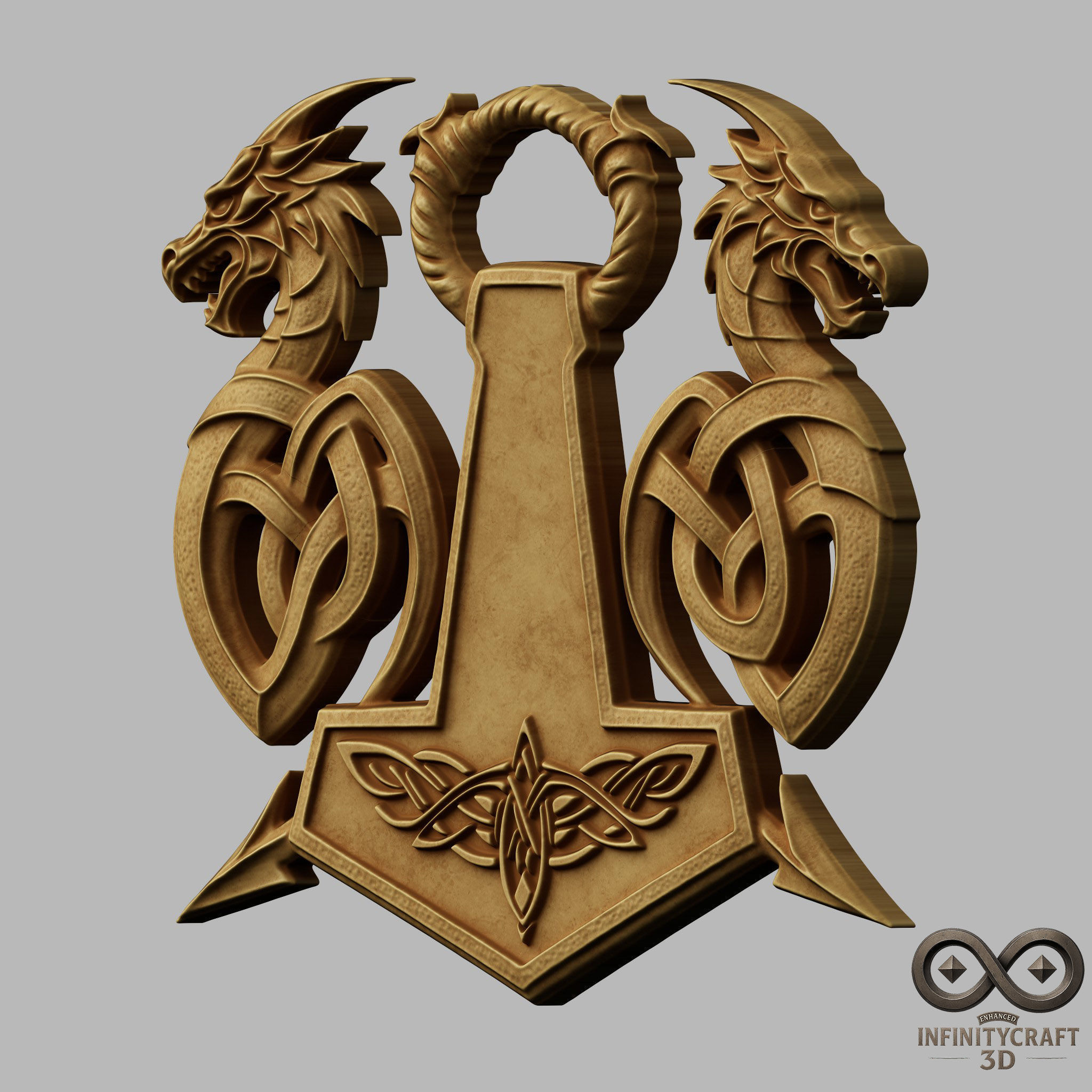 Mjolnir Dragon Crest   Norse 3D Wall Relief for CNC or 3D Print 3D print model_3