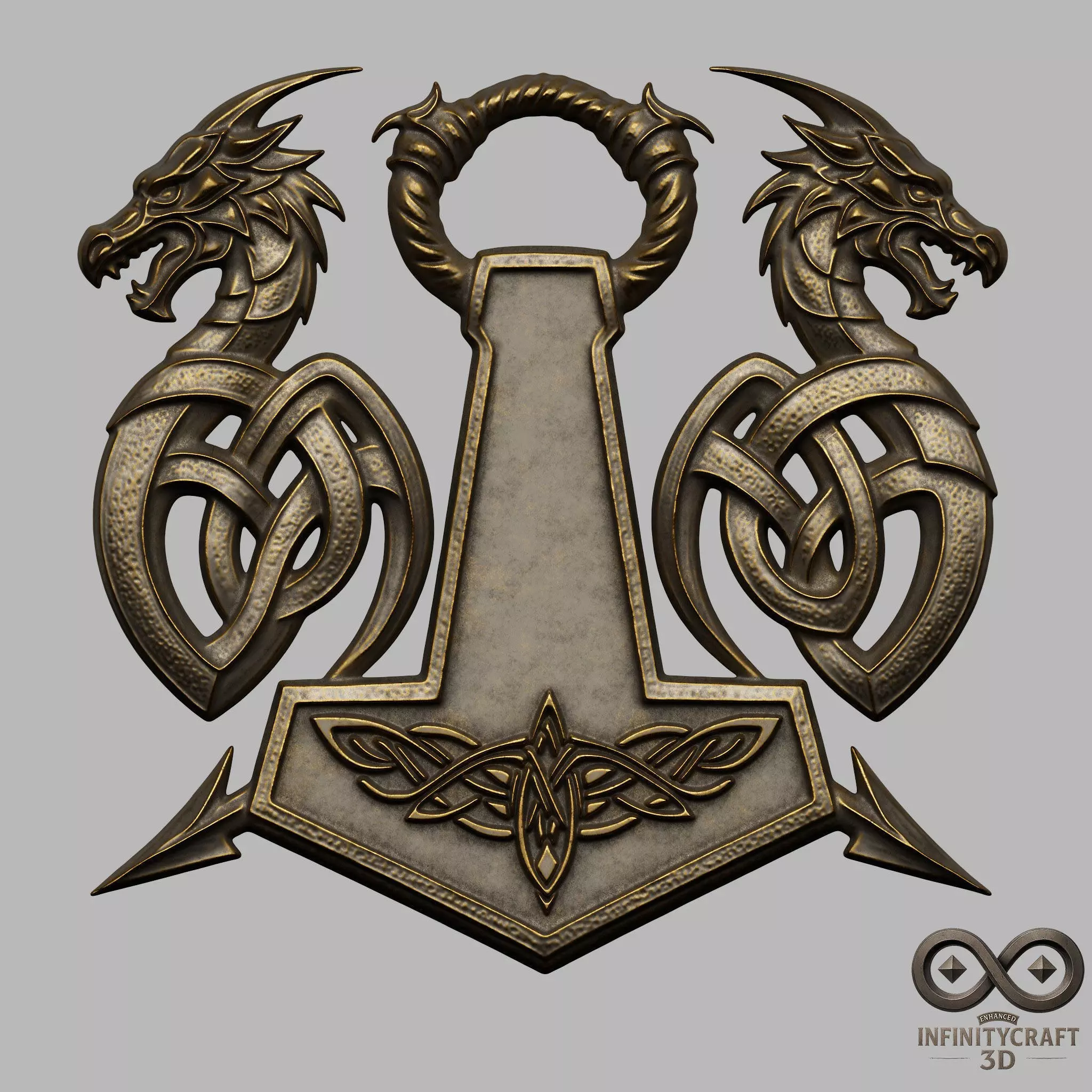 Mjolnir Dragon Crest   Norse 3D Wall Relief for CNC or 3D Print 3D print model_0