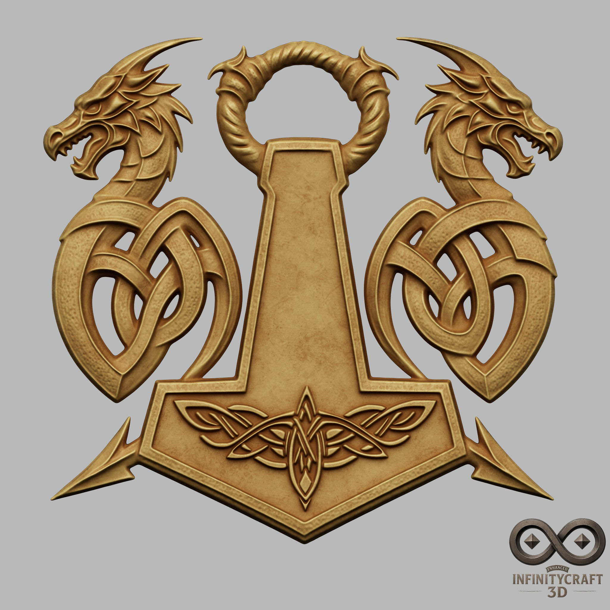 Mjolnir Dragon Crest   Norse 3D Wall Relief for CNC or 3D Print 3D print model_2
