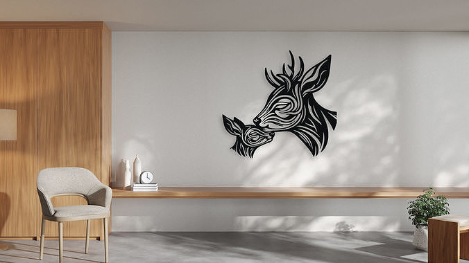 Deer and Fawn Mothers Love Wall Art Decor 3D model