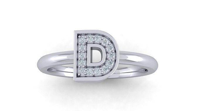 Alphabet ring letter D 3D print model