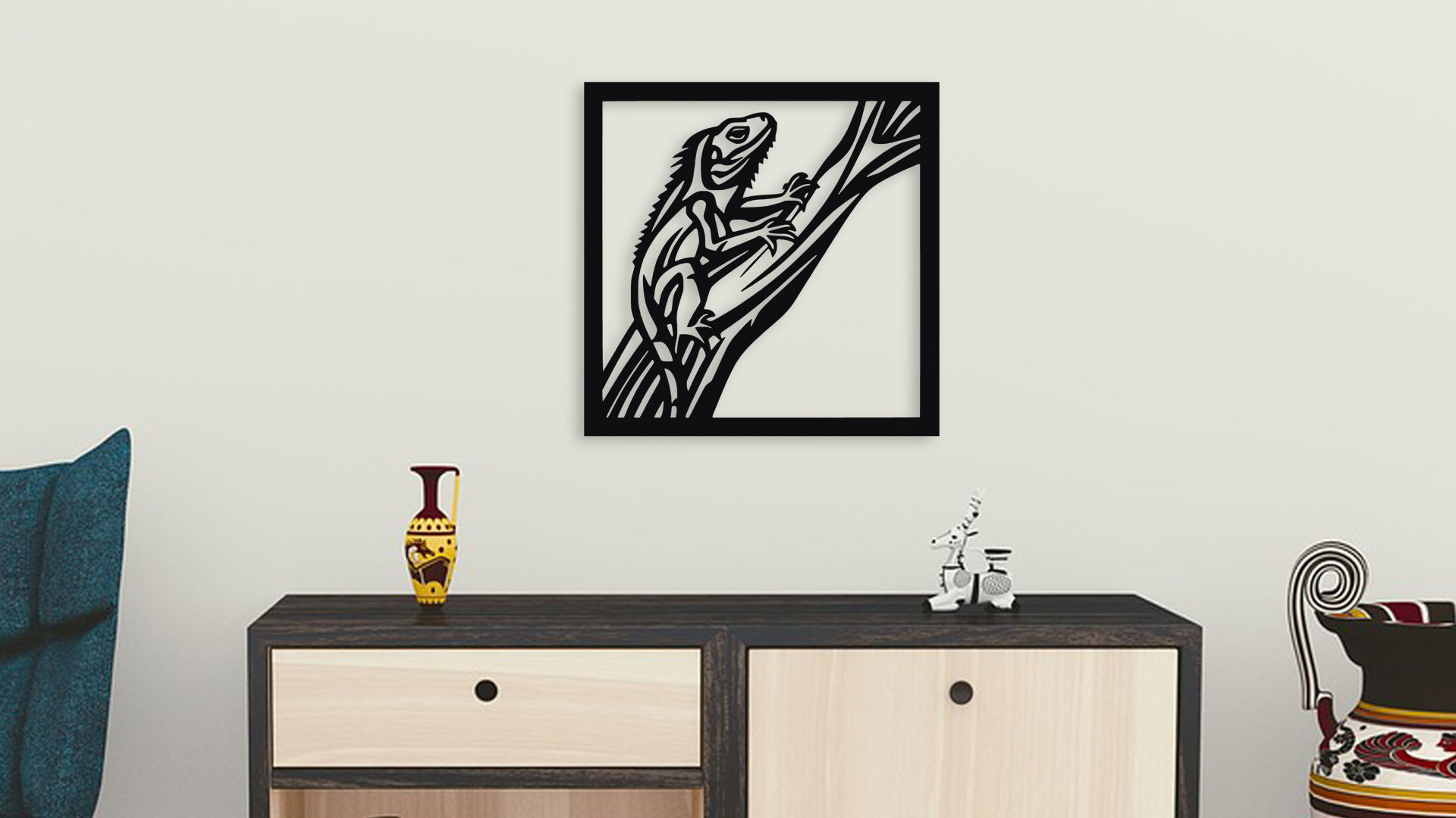 Iguana on Branch Wall Art Decor 3D Print File 3D model_3