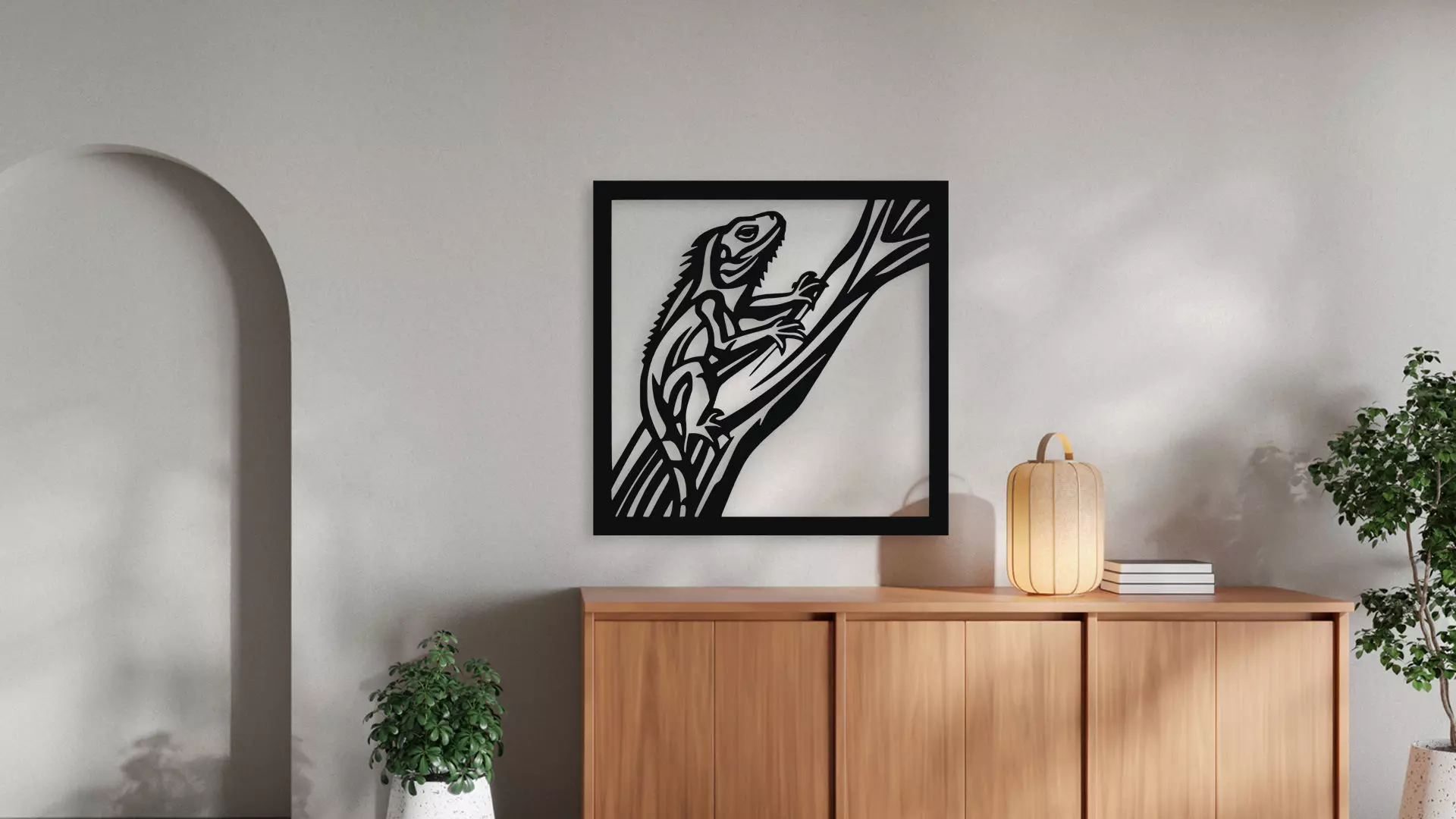 Iguana on Branch Wall Art Decor 3D Print File 3D model_0