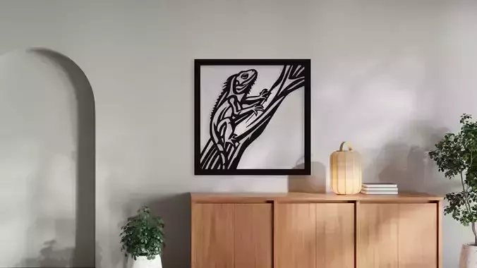 Iguana on Branch Wall Art Decor 3D Print File