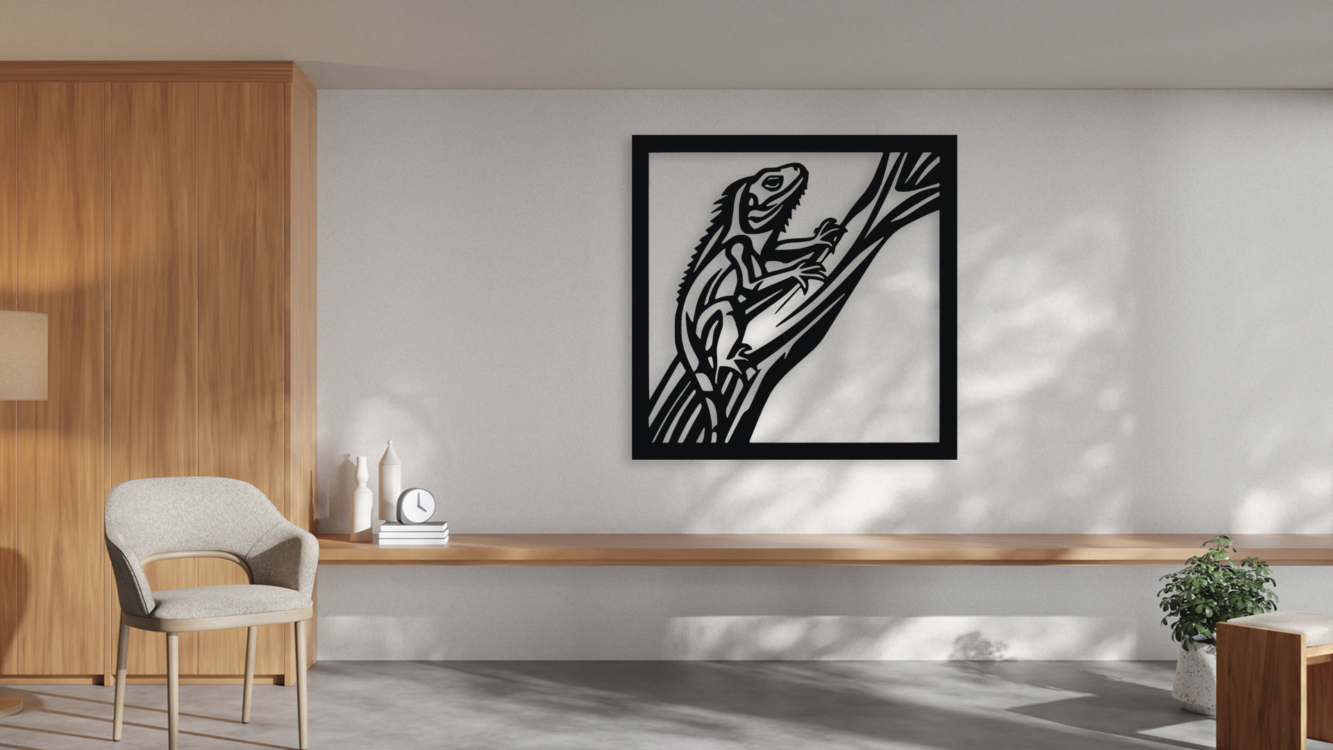 Iguana on Branch Wall Art Decor 3D Print File 3D model_1