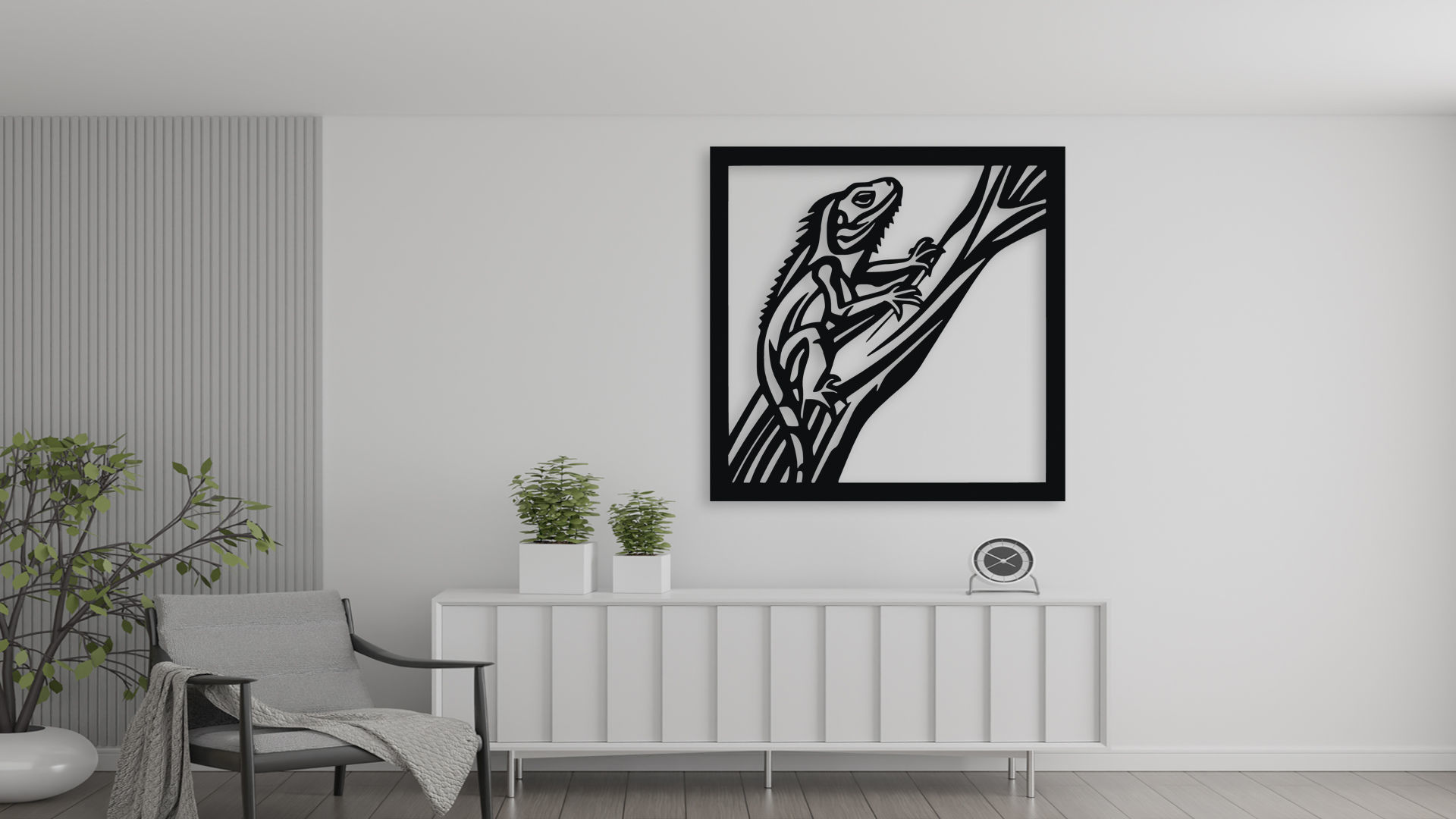 Iguana on Branch Wall Art Decor 3D Print File 3D model_2