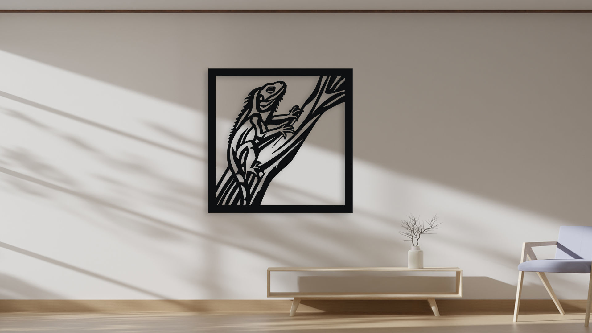 Iguana on Branch Wall Art Decor 3D Print File 3D model_4