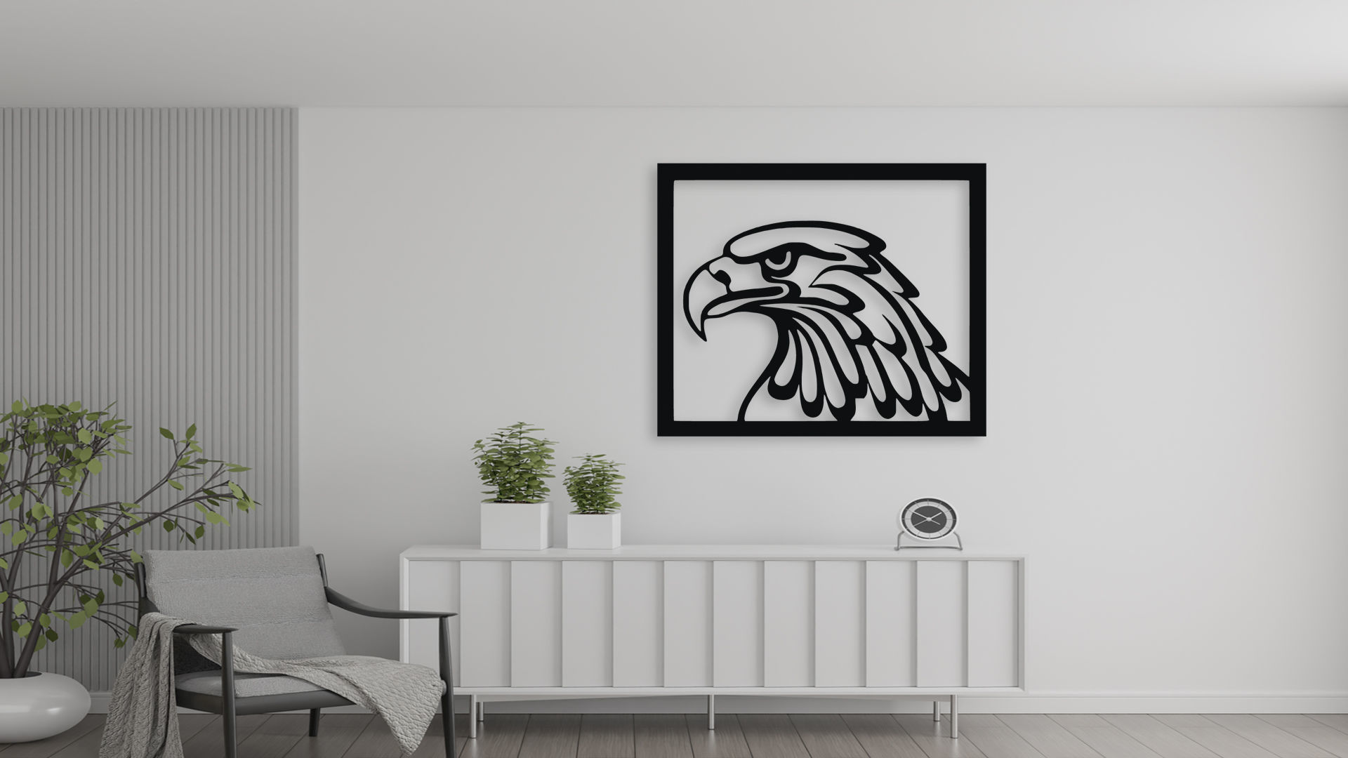 Eagle Head Wall Art Decor CNC Laser Cut 3D Print File 3D model_1