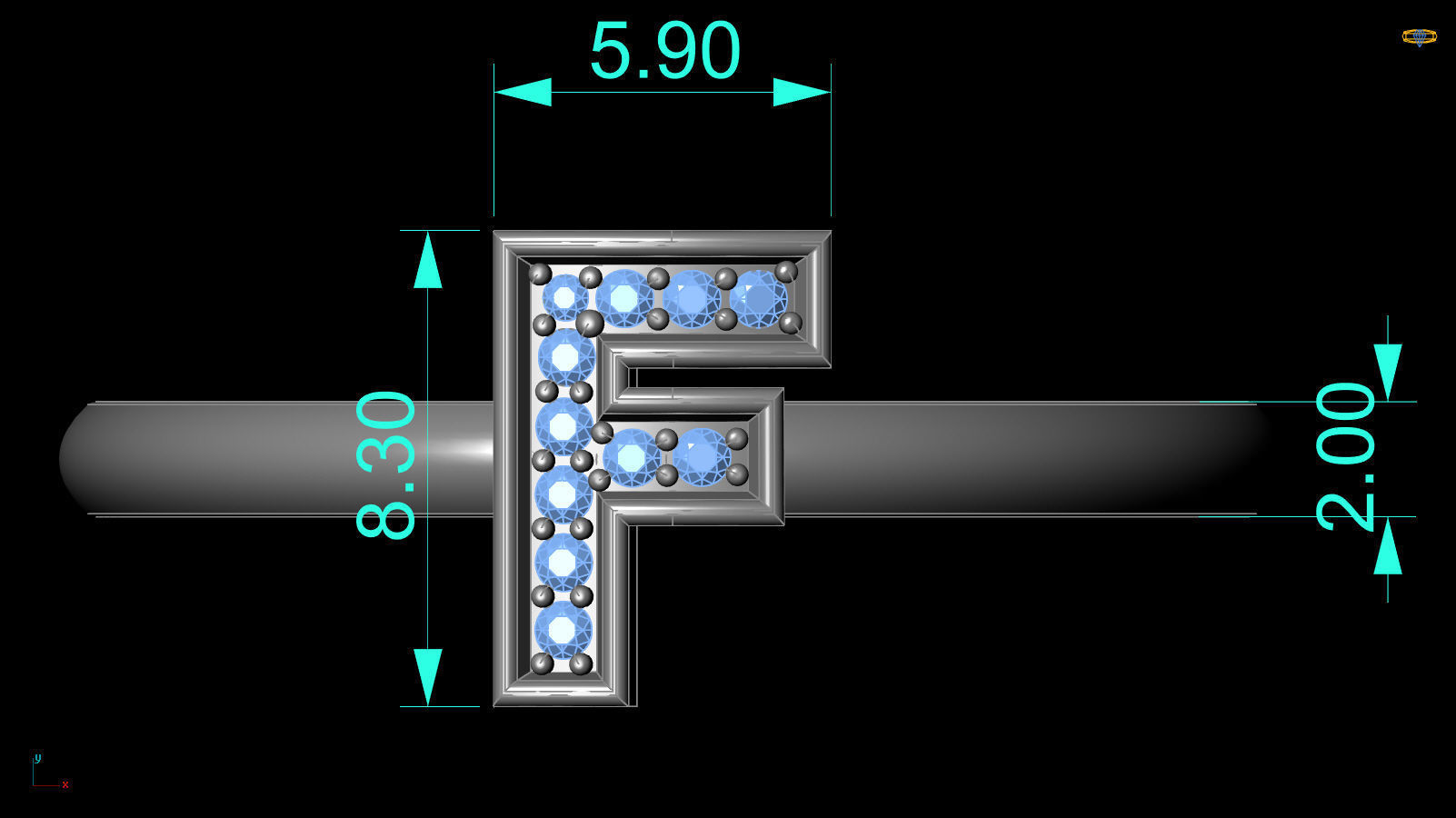 Alphabet ring letter F 3D print model_2