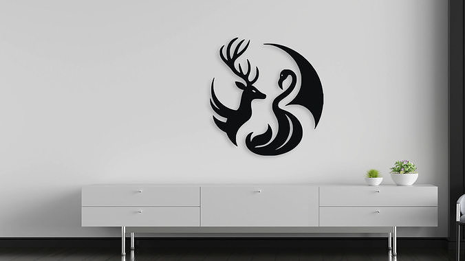 Deer and Swan Harmony Circle Wall Art 3D model