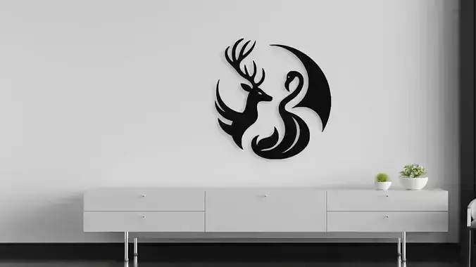 Deer and Swan Harmony Circle Wall Art