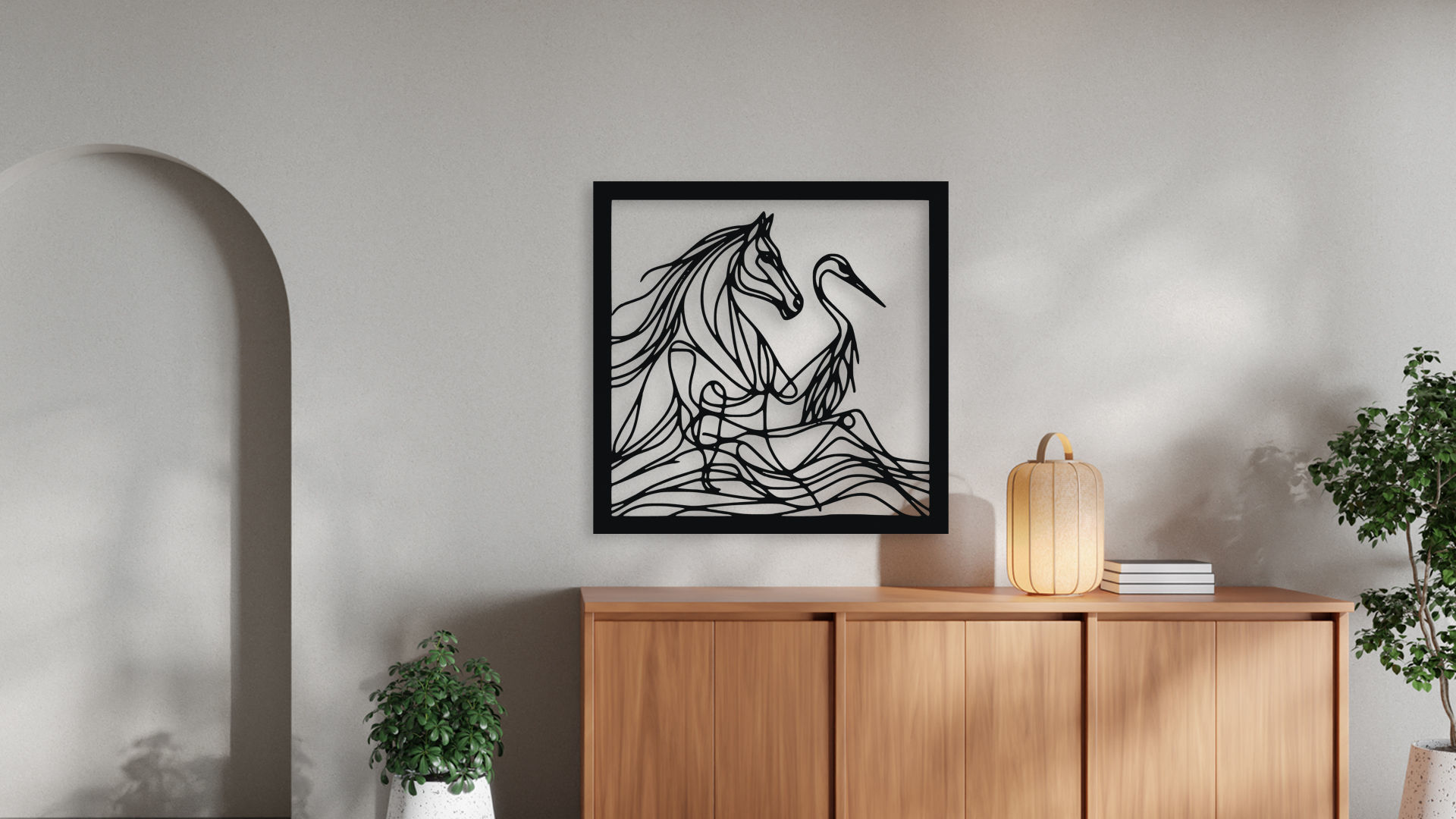 Horse and Heron Abstract Line Art Wall Decor for CNC 3D model_2