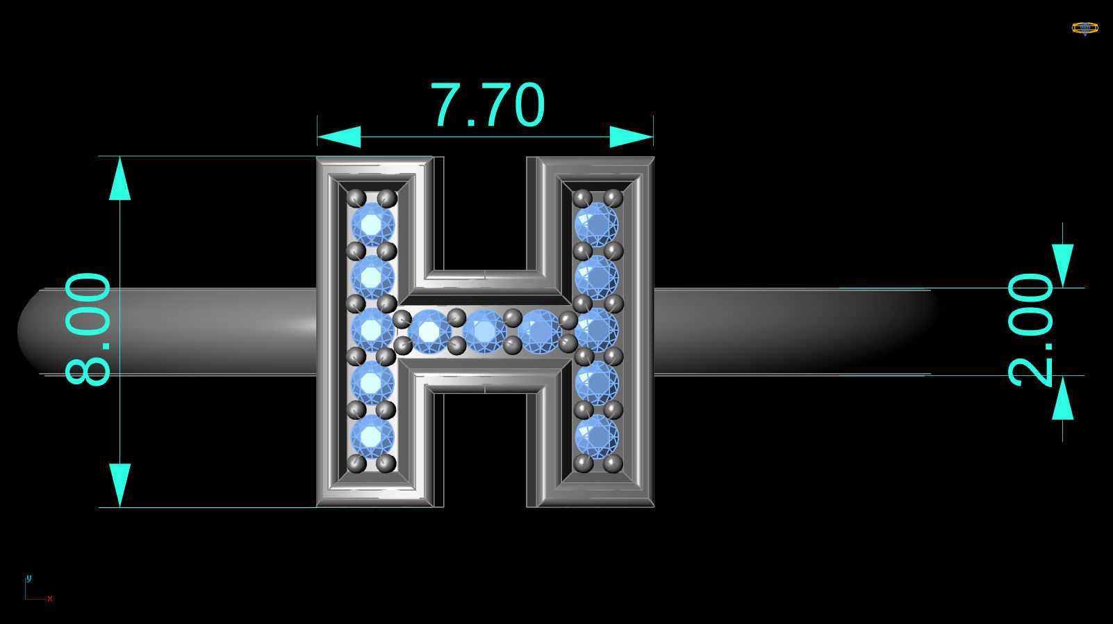 Alphabet ring letter H 3D print model_2