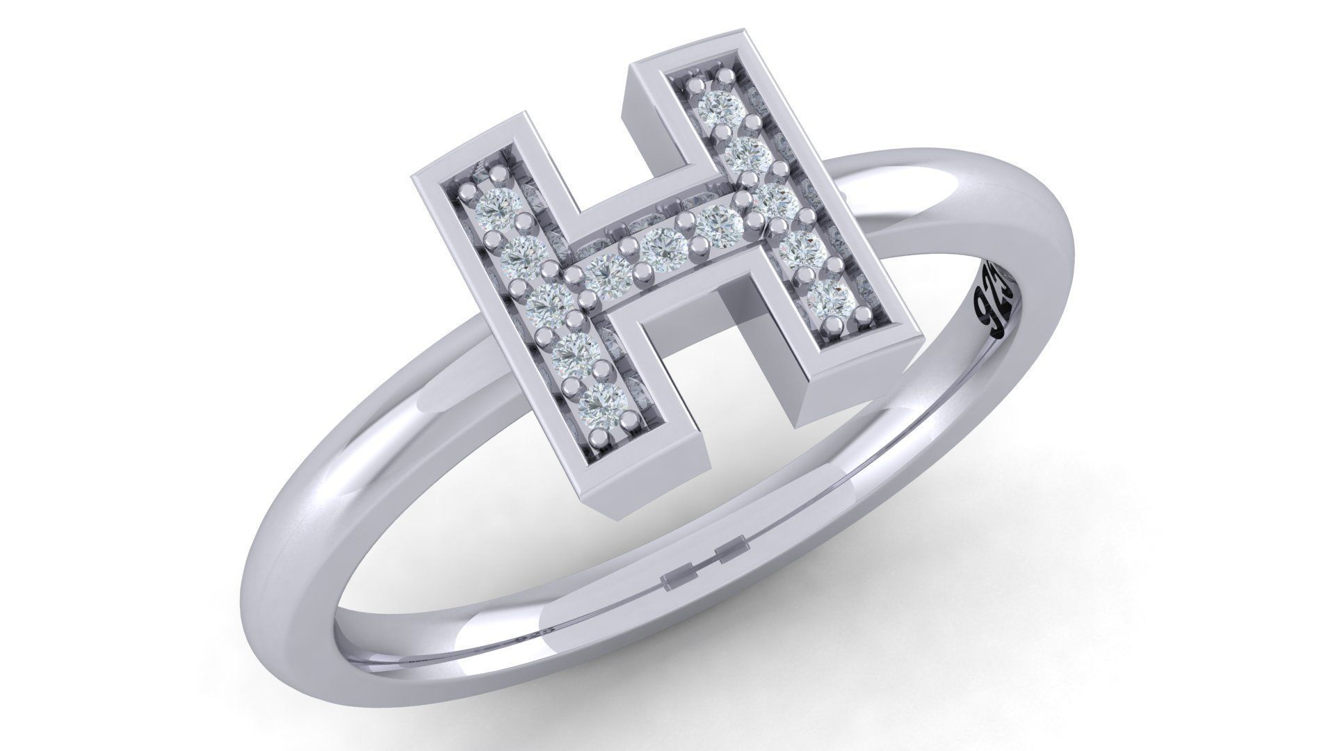 Alphabet ring letter H 3D print model_1
