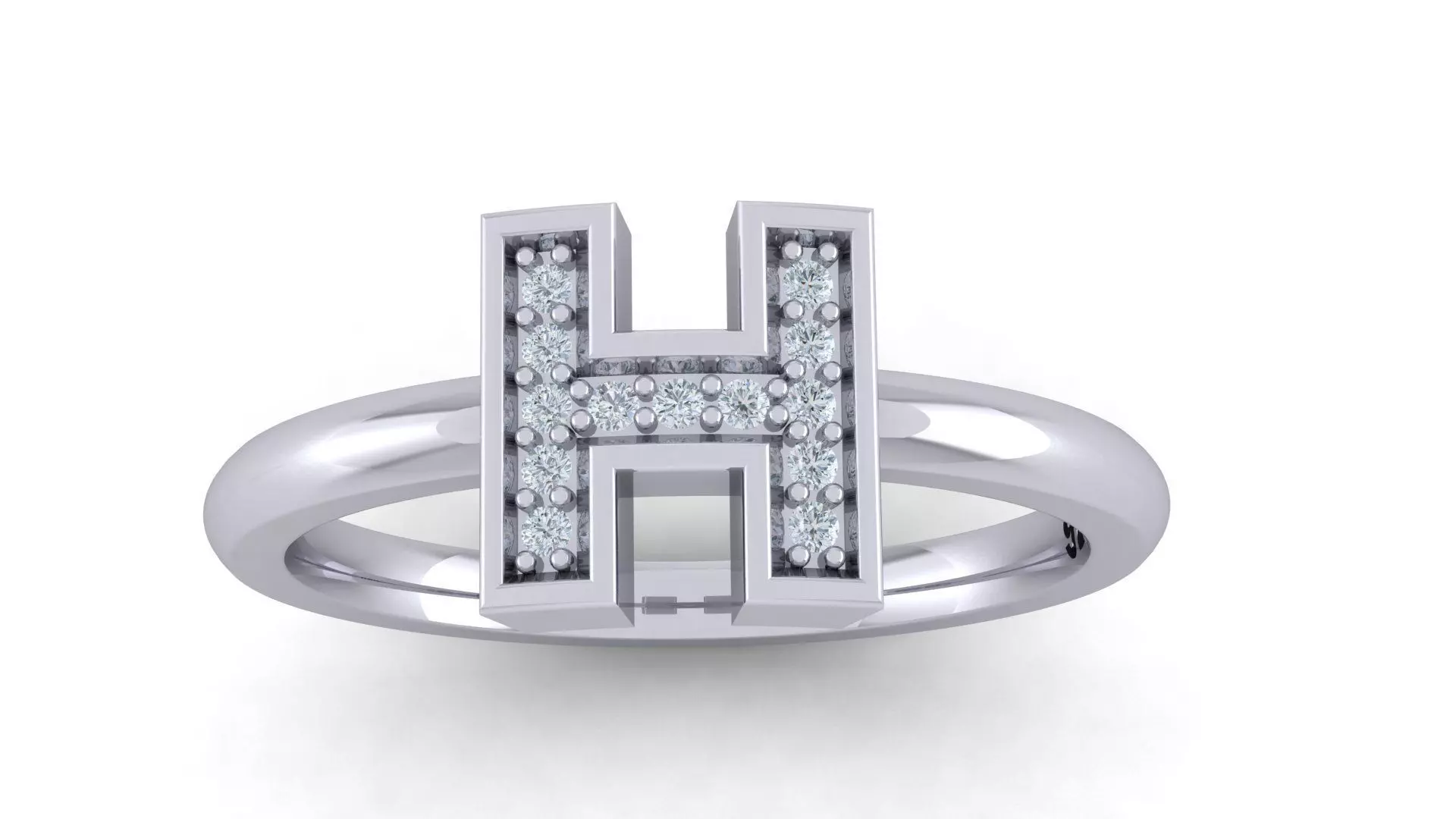 Alphabet ring letter H 3D print model_0