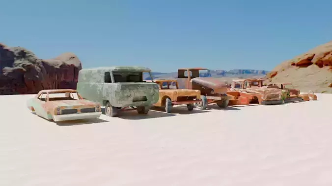 Low Poly Rusty Vehicle Pack - 9 Game Ready Cars and Trucks