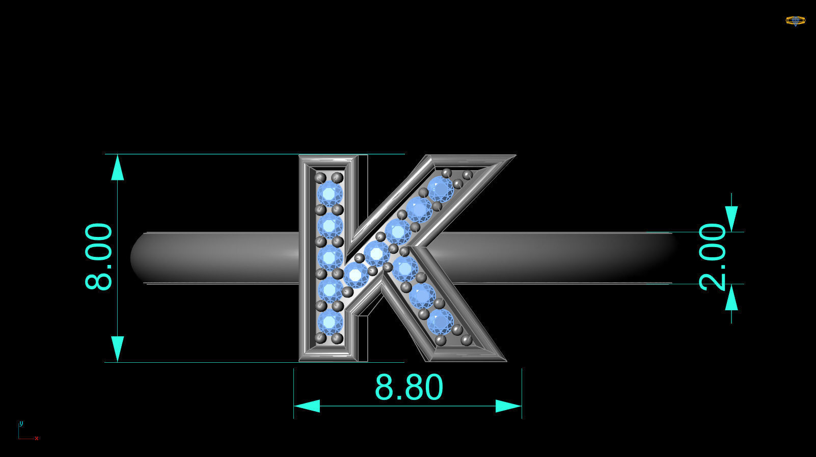Alphabet ring letter K 3D print model_2