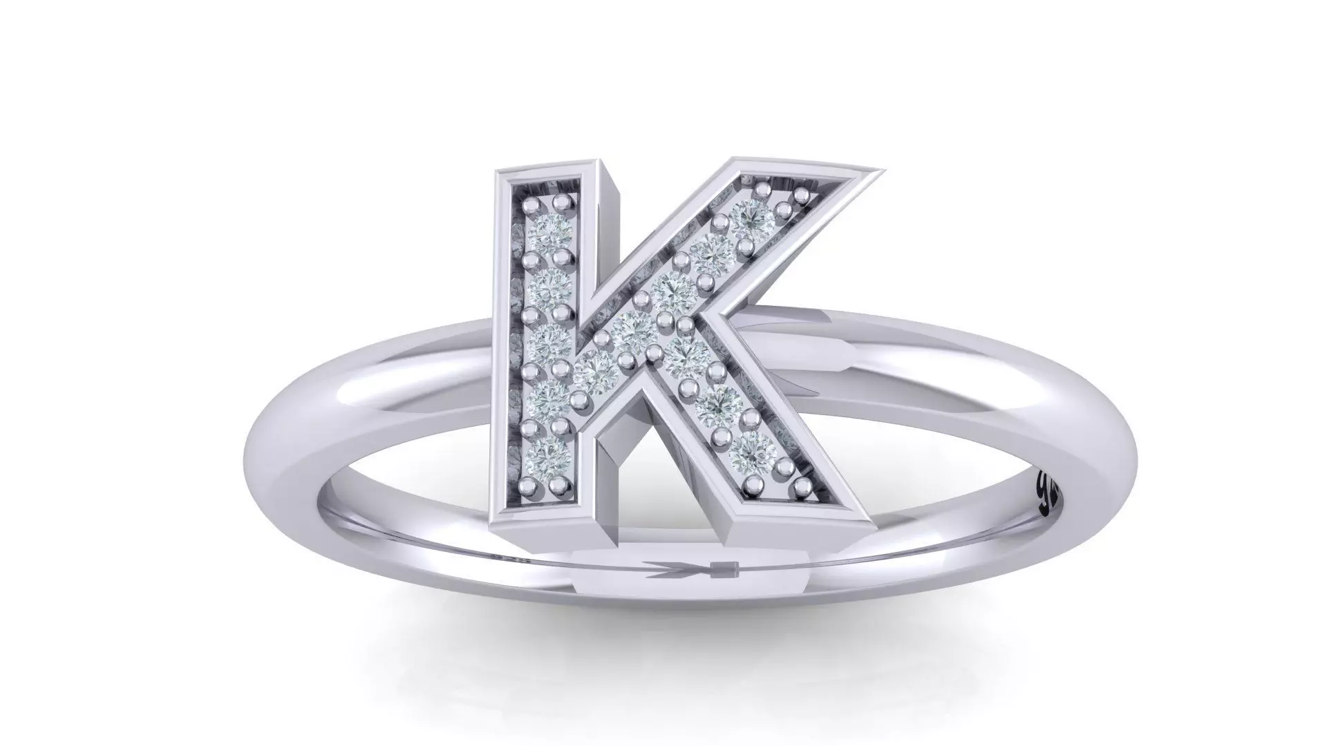 Alphabet ring letter K 3D print model_0