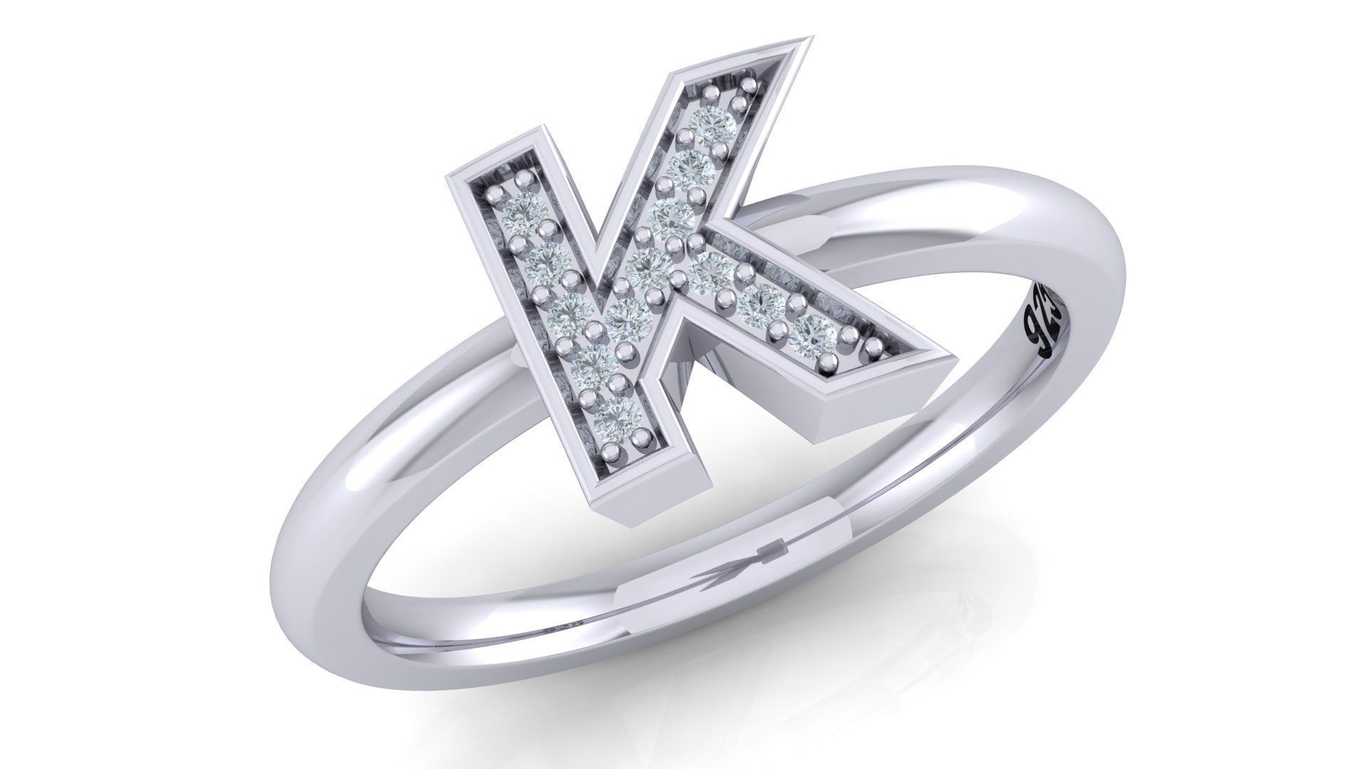 Alphabet ring letter K 3D print model_1