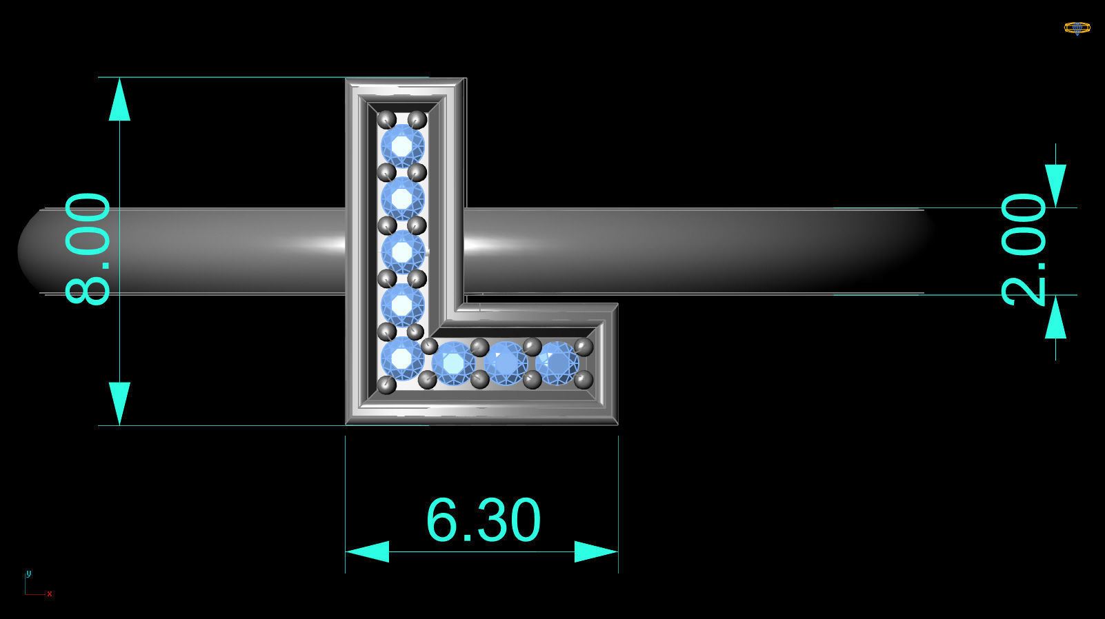 Alphabet ring letter L 3D print model_2