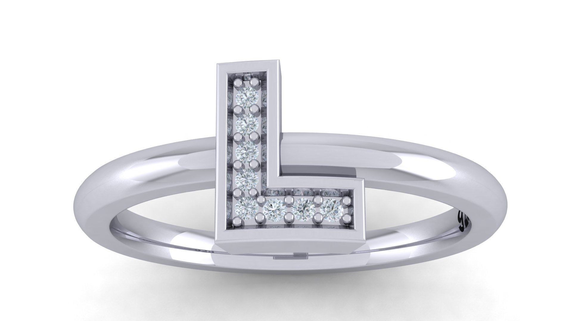 Alphabet ring letter L 3D print model_1