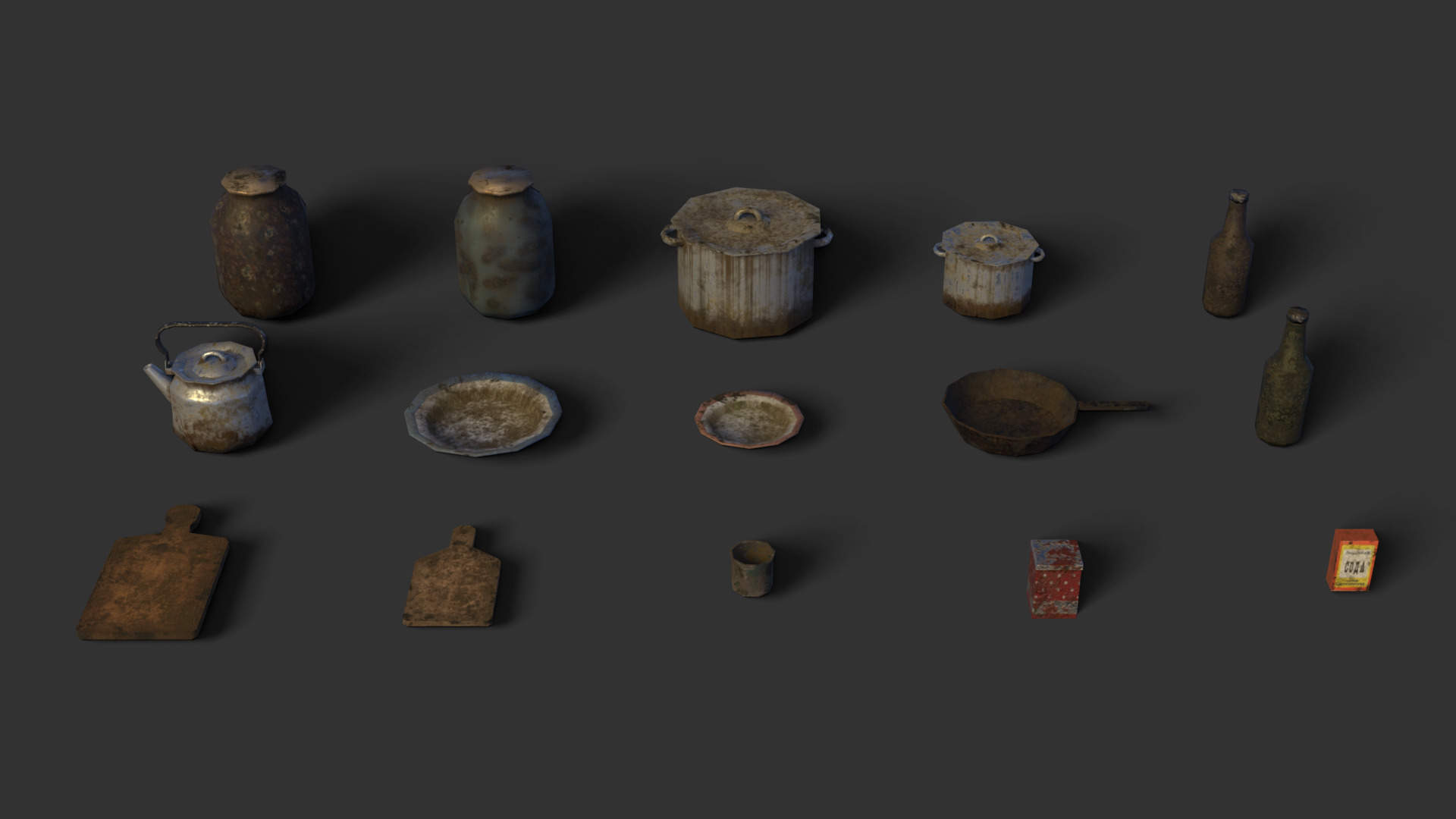 Abandoned Kitchen Furniture Pack - 25 Ruined Game-Ready Props Low-poly 3D model_12