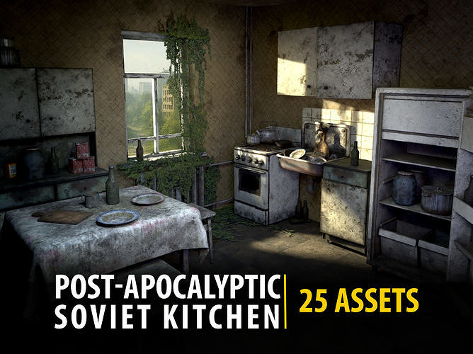Abandoned Kitchen Furniture Pack - 25 Ruined Game-Ready Props Low-poly 3D model