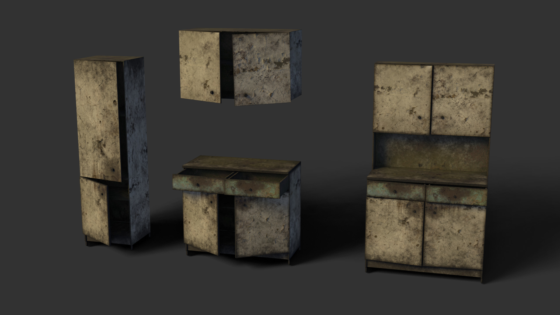 Abandoned Kitchen Furniture Pack - 25 Ruined Game-Ready Props Low-poly 3D model_4