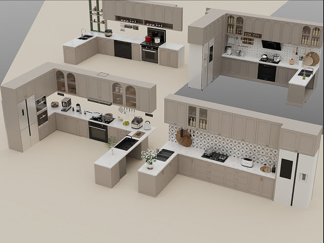 French-style Creamy Kitchen Set 3D model