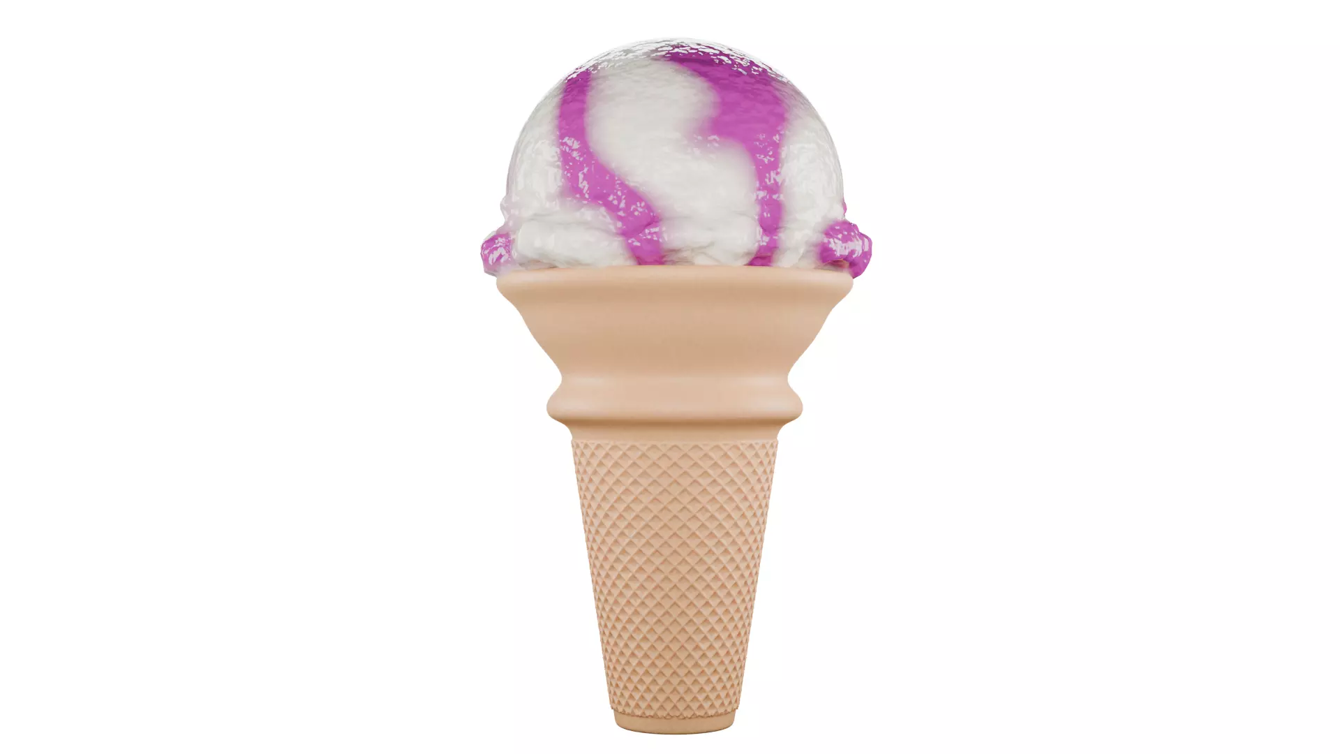 Strawberry Swirl Ice Cream Cone Low-poly 3D model_0