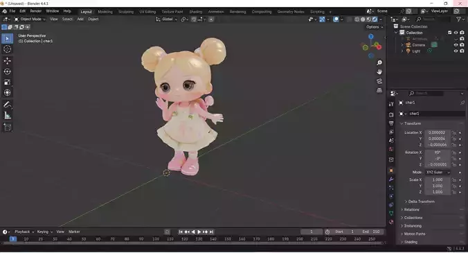 Cute Little Girl Toy Doll 3D Character for Animation Games